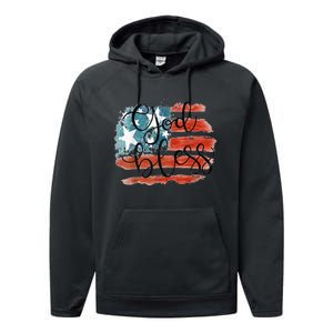 God Bless America Retro American Flag 4th Of July Patriotic Performance Fleece Hoodie