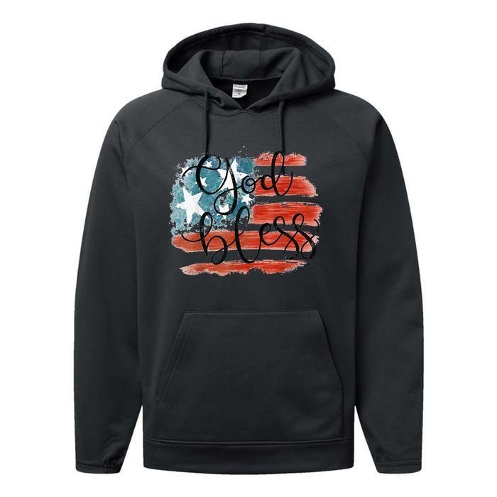 God Bless America Retro American Flag 4th Of July Patriotic Performance Fleece Hoodie