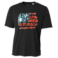 God Bless America Retro American Flag 4th Of July Patriotic Cooling Performance Crew T-Shirt