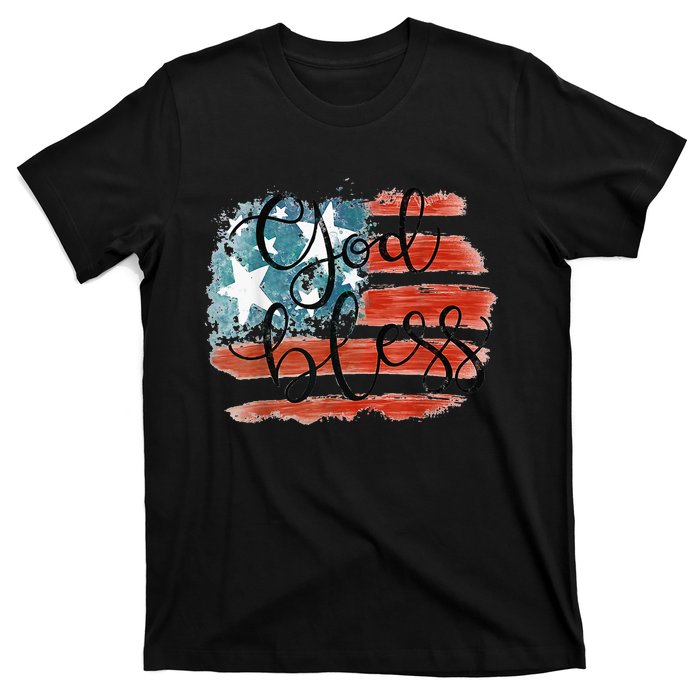 God Bless America Retro American Flag 4th Of July Patriotic T-Shirt