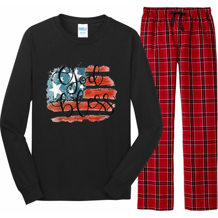 God Bless America Retro American Flag 4th Of July Patriotic Long Sleeve Pajama Set