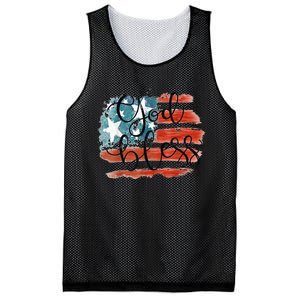 God Bless America Retro American Flag 4th Of July Patriotic Mesh Reversible Basketball Jersey Tank