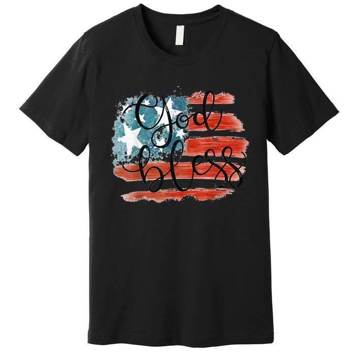 God Bless America Retro American Flag 4th Of July Patriotic Premium T-Shirt