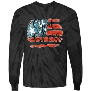 God Bless America Retro American Flag 4th Of July Patriotic Tie-Dye Long Sleeve Shirt