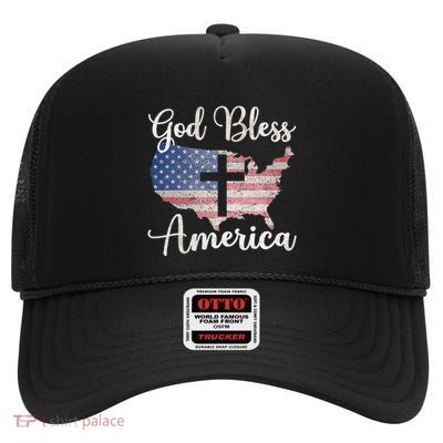 God Bless America High Crown Mesh Back Trucker Hat