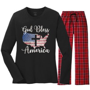 God Bless America Women's Long Sleeve Flannel Pajama Set 