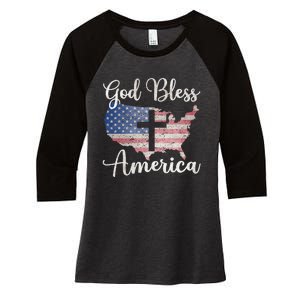 God Bless America Women's Tri-Blend 3/4-Sleeve Raglan Shirt