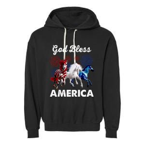 God Bless America Red White Blue Horses Gift Garment-Dyed Fleece Hoodie