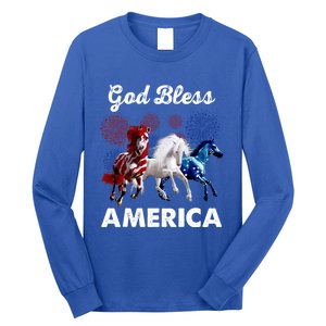 God Bless America Red White Blue Horses Gift Long Sleeve Shirt