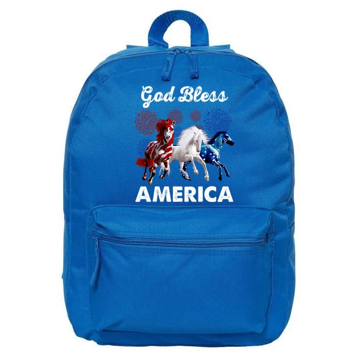 God Bless America Red White Blue Horses Gift 16 in Basic Backpack