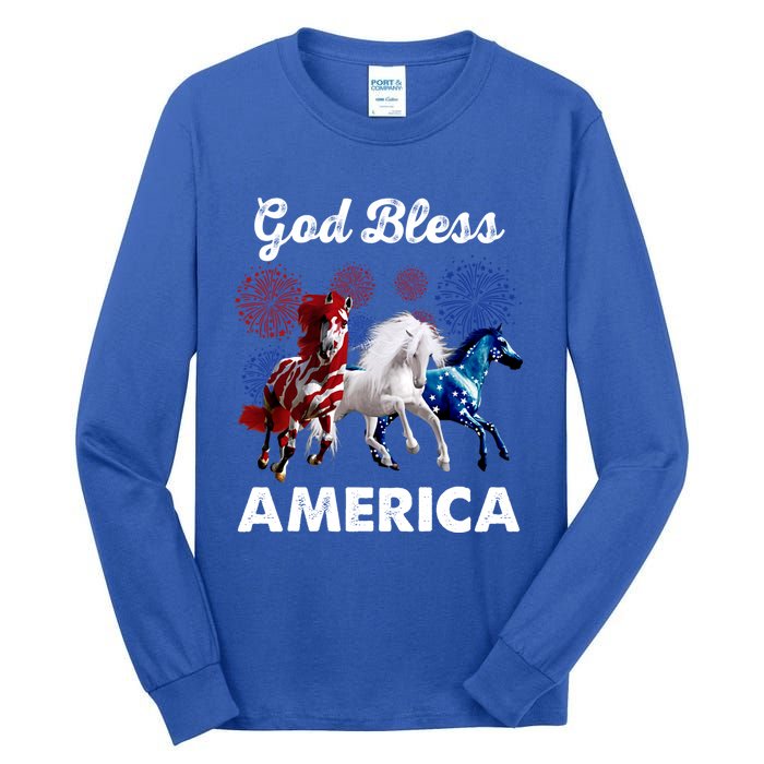 God Bless America Red White Blue Horses Gift Tall Long Sleeve T-Shirt