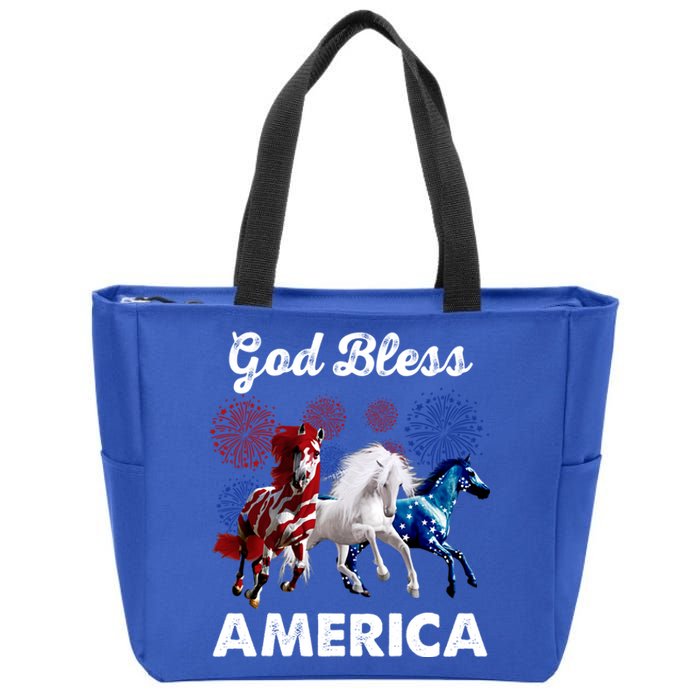 God Bless America Red White Blue Horses Gift Zip Tote Bag