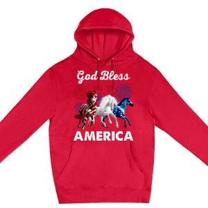 God Bless America Red White Blue Horses Gift Premium Pullover Hoodie