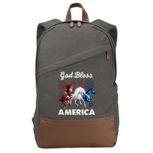 God Bless America Red White Blue Horses Gift Cotton Canvas Backpack