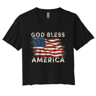 God Bless America USA Flag 4th of July Patriotic Women's Crop Top Tee