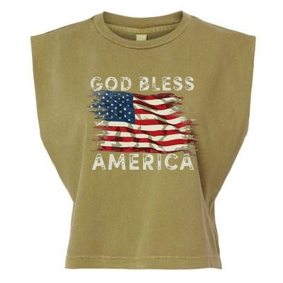 God Bless America USA Flag 4th of July Patriotic Garment-Dyed Women's Muscle Tee