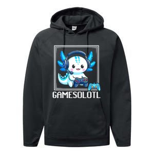 Gamesolotl Blue Axolotl Gaming Video Games Anime Games Performance Fleece Hoodie