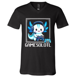 Gamesolotl Blue Axolotl Gaming Video Games Anime Games V-Neck T-Shirt