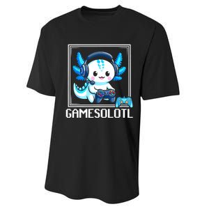 Gamesolotl Blue Axolotl Gaming Video Games Anime Games Performance Sprint T-Shirt