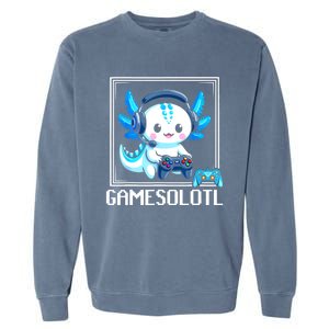 Gamesolotl Blue Axolotl Gaming Video Games Anime Games Garment-Dyed Sweatshirt