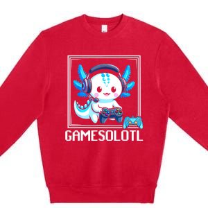 Gamesolotl Blue Axolotl Gaming Video Games Anime Games Premium Crewneck Sweatshirt