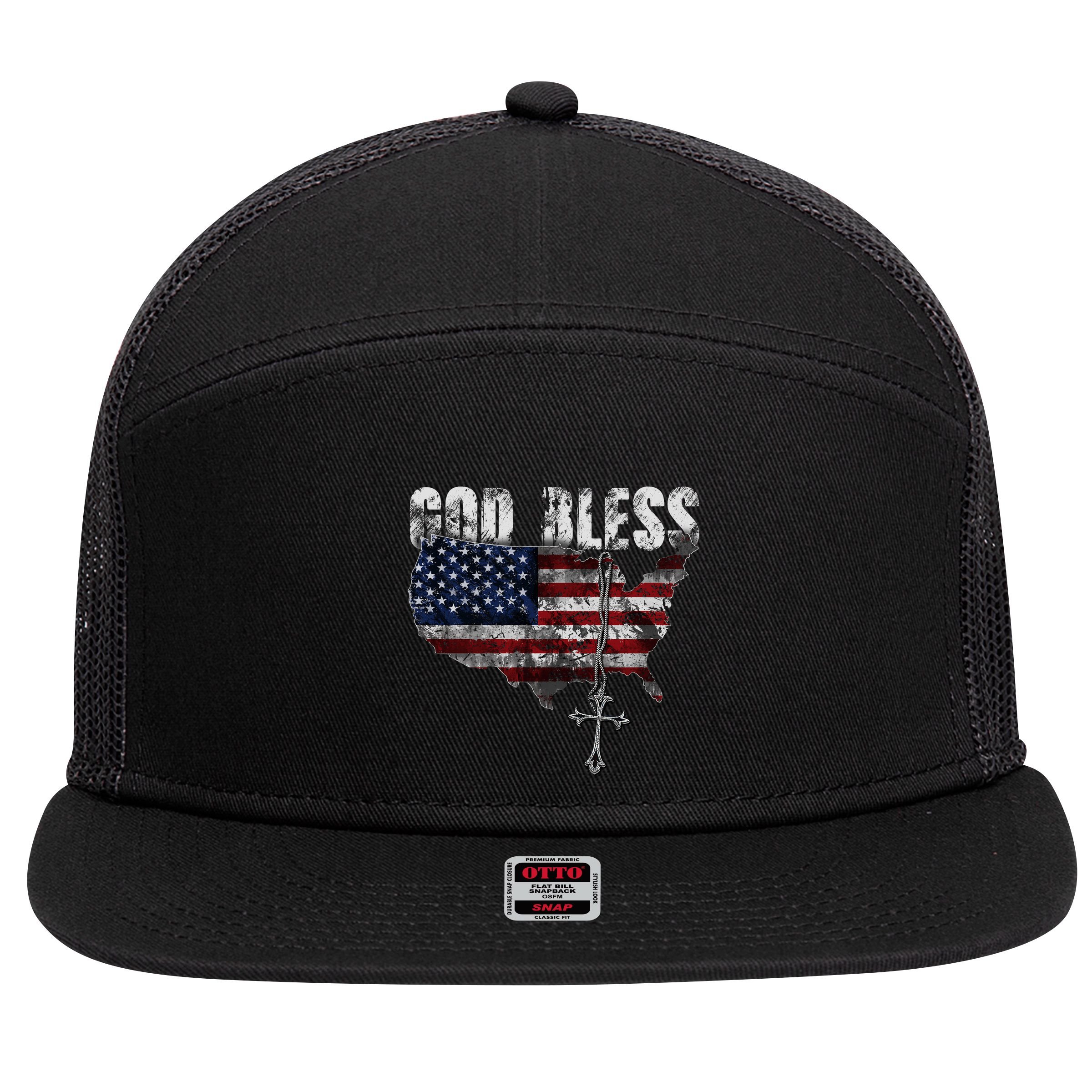 God Bless America 7 Panel Mesh Trucker Snapback Hat