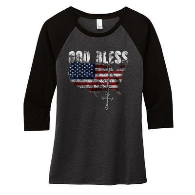 God Bless America Women's Tri-Blend 3/4-Sleeve Raglan Shirt