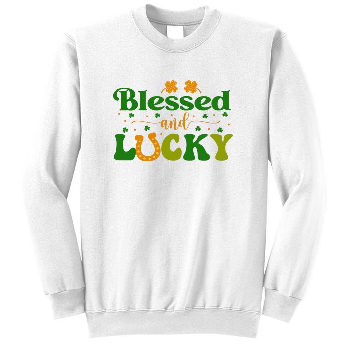 Groovy Blessed And Lucky Retro St Patrick's Day Womens Sweatshirt