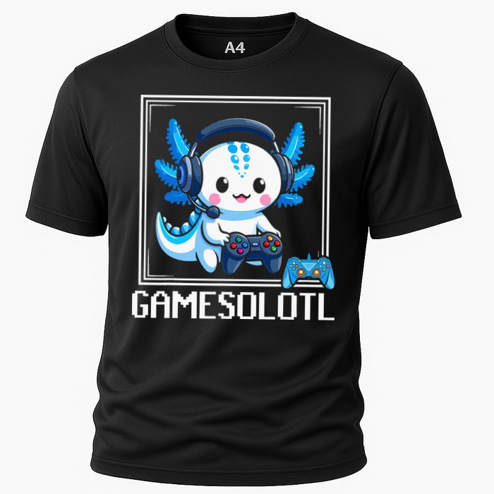 Gamesolotl Blue Axolotl Gaming Video Game Cooling Performance Crew T-Shirt