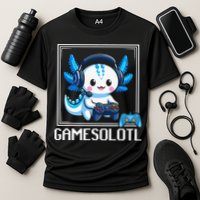 Gamesolotl Blue Axolotl Gaming Video Game Cooling Performance Crew T-Shirt