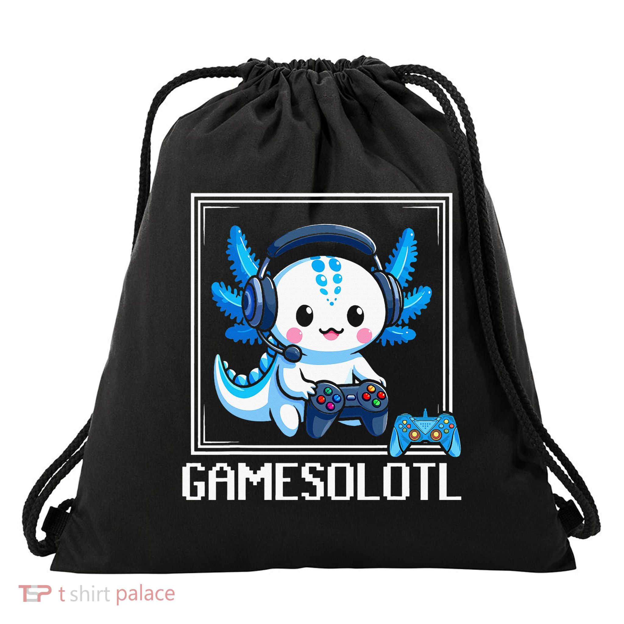 Gamesolotl Blue Axolotl Gaming Video Game Drawstring Bag