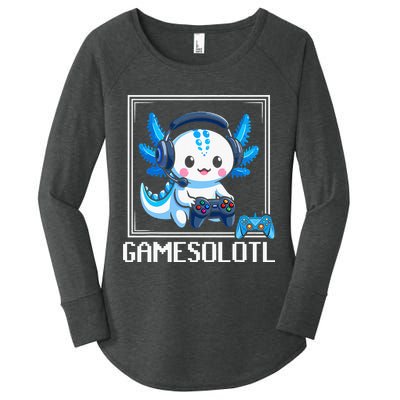 Gamesolotl Blue Axolotl Gaming Video Game Women's Perfect Tri Tunic Long Sleeve Shirt
