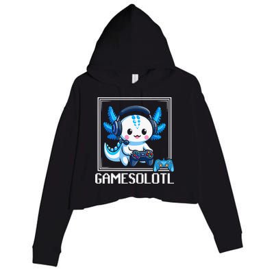 Gamesolotl Blue Axolotl Gaming Video Game Crop Fleece Hoodie