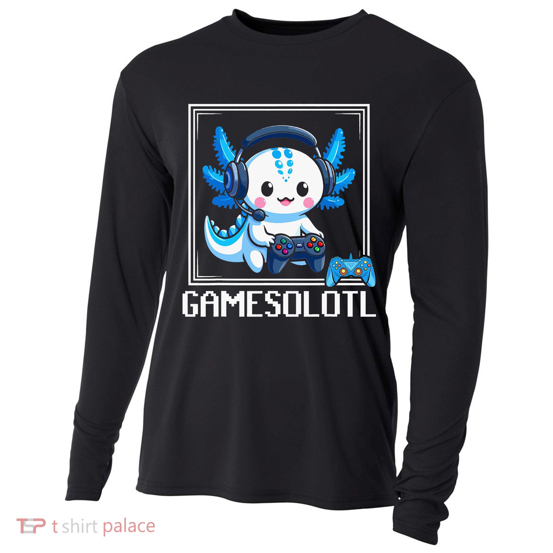 Gamesolotl Blue Axolotl Gaming Video Game Cooling Performance Long Sleeve Crew
