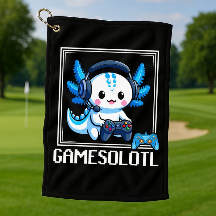 Gamesolotl Blue Axolotl Gaming Video Game Golf Towel