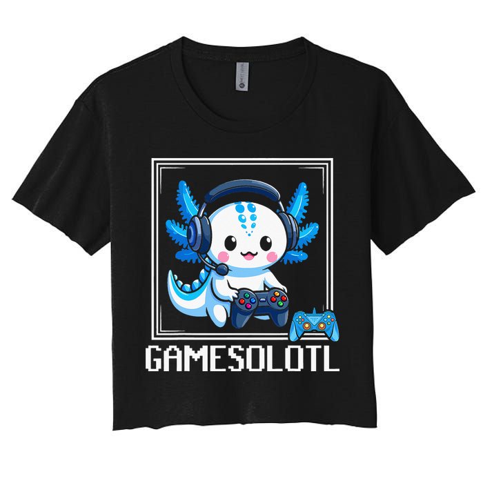 Gamesolotl Blue Axolotl Gaming Video Game Women's Crop Top Tee