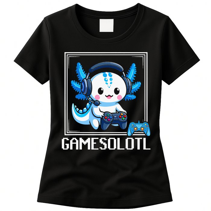 Gamesolotl Blue Axolotl Gaming Video Game Womens T-Shirt