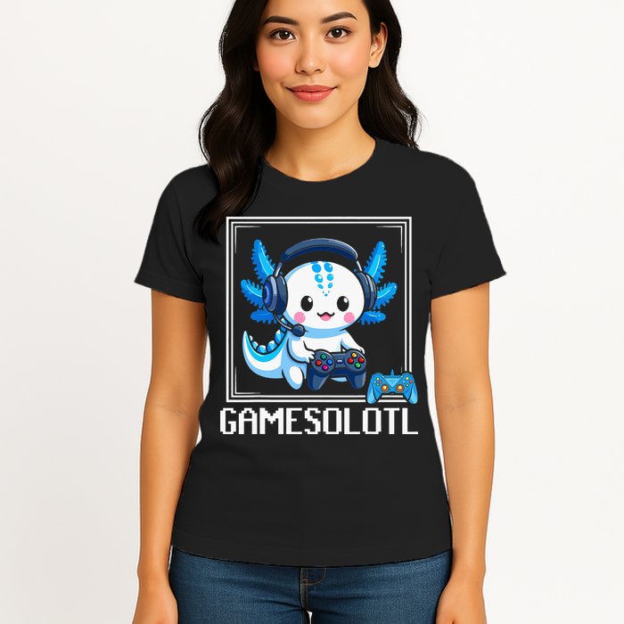 Gamesolotl Blue Axolotl Gaming Video Game Womens T-Shirt