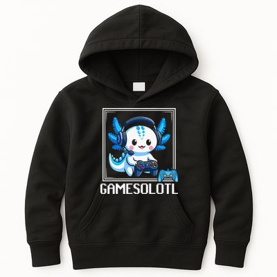 Gamesolotl Blue Axolotl Gaming Video Game Kids Hoodie