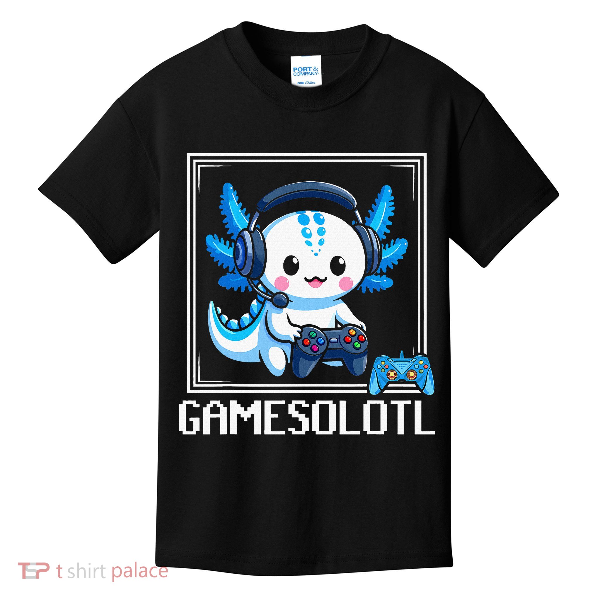 Gamesolotl Blue Axolotl Gaming Video Game Kids T-Shirt