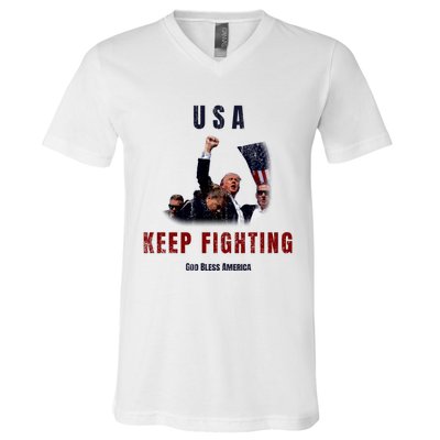 God Bless America “Keep Fighting” V-Neck T-Shirt