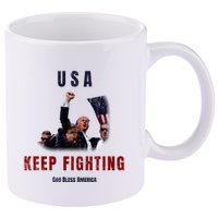God Bless America “Keep Fighting” 11oz C Handle Ceramic Mug