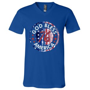 God Bless America The Spirit 76 American Flag 4th Of July Gift V-Neck T-Shirt