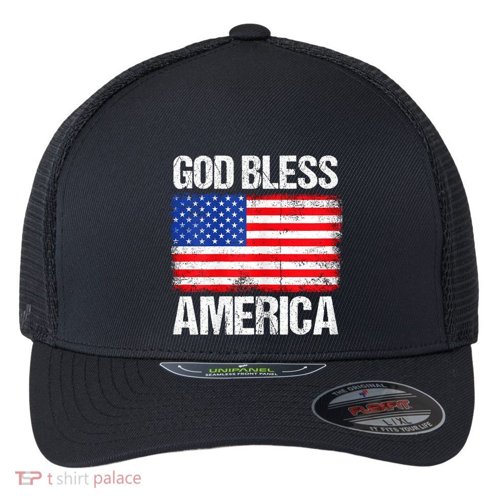 God Bless America Patriotic Happy 4th Of July Flexfit Unipanel Trucker Cap