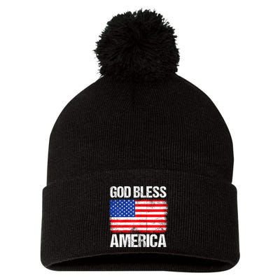 God Bless America Patriotic Happy 4th Of July Pom Pom 12in Knit Beanie