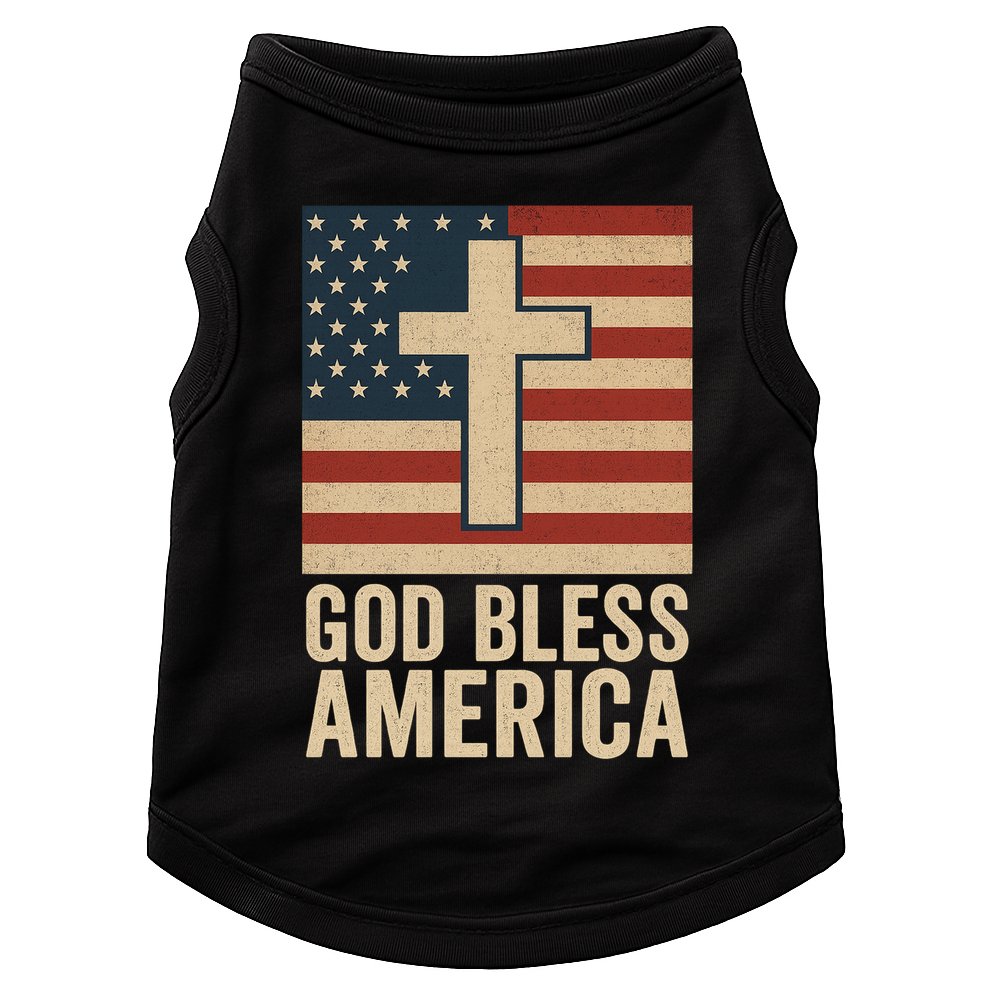 God Bless America Vintage Cross American Flag Doggie Tank