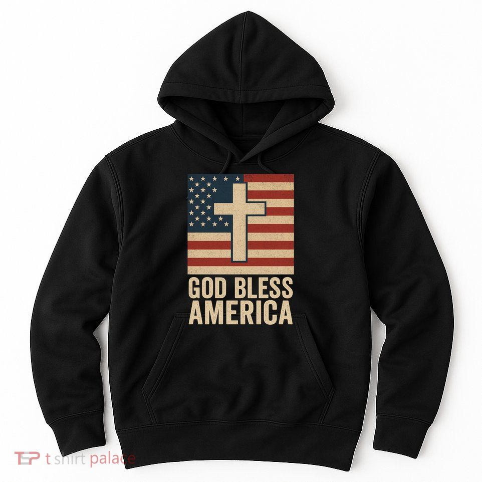 God Bless America Vintage Cross American Flag Hoodie