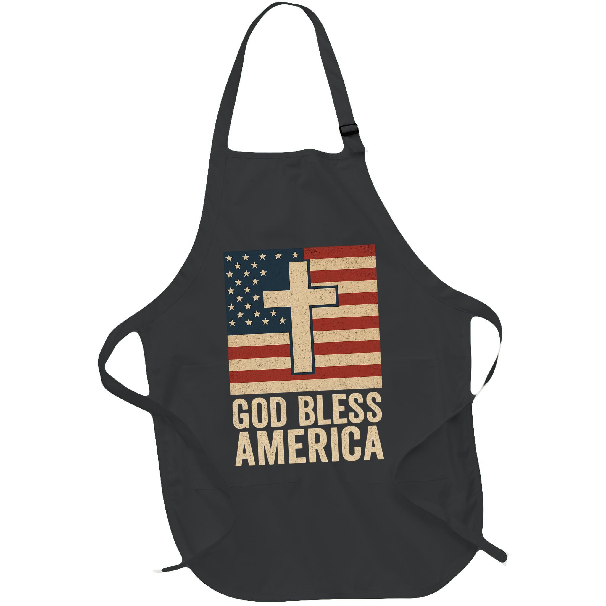 God Bless America Vintage Cross American Flag Apron