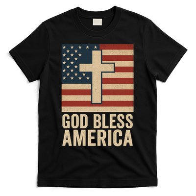 God Bless America Vintage Cross American Flag T-Shirt