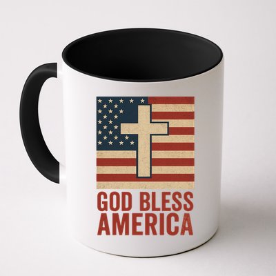 God Bless America Vintage Cross American Flag Mug